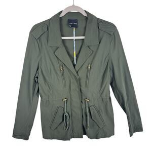 Eden Society Dark Green Collared Lightweight Rayon Nylon Full Zip Jacket Size M